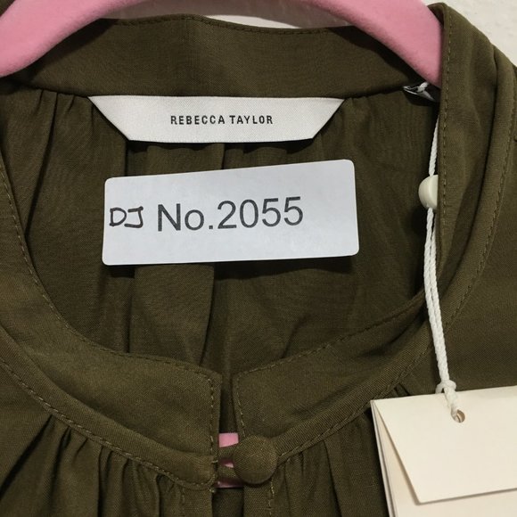 Rebecca Taylor NWT Womens 6 Knee Length Puff Sleeve Dress Dark Olive - Picture 15 of 15